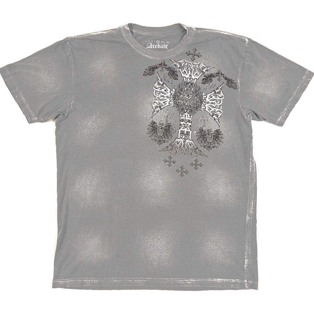 Archaic Atelier Cross Crest T Shirt Gray Sz XL Double Sided Thin Lightweight